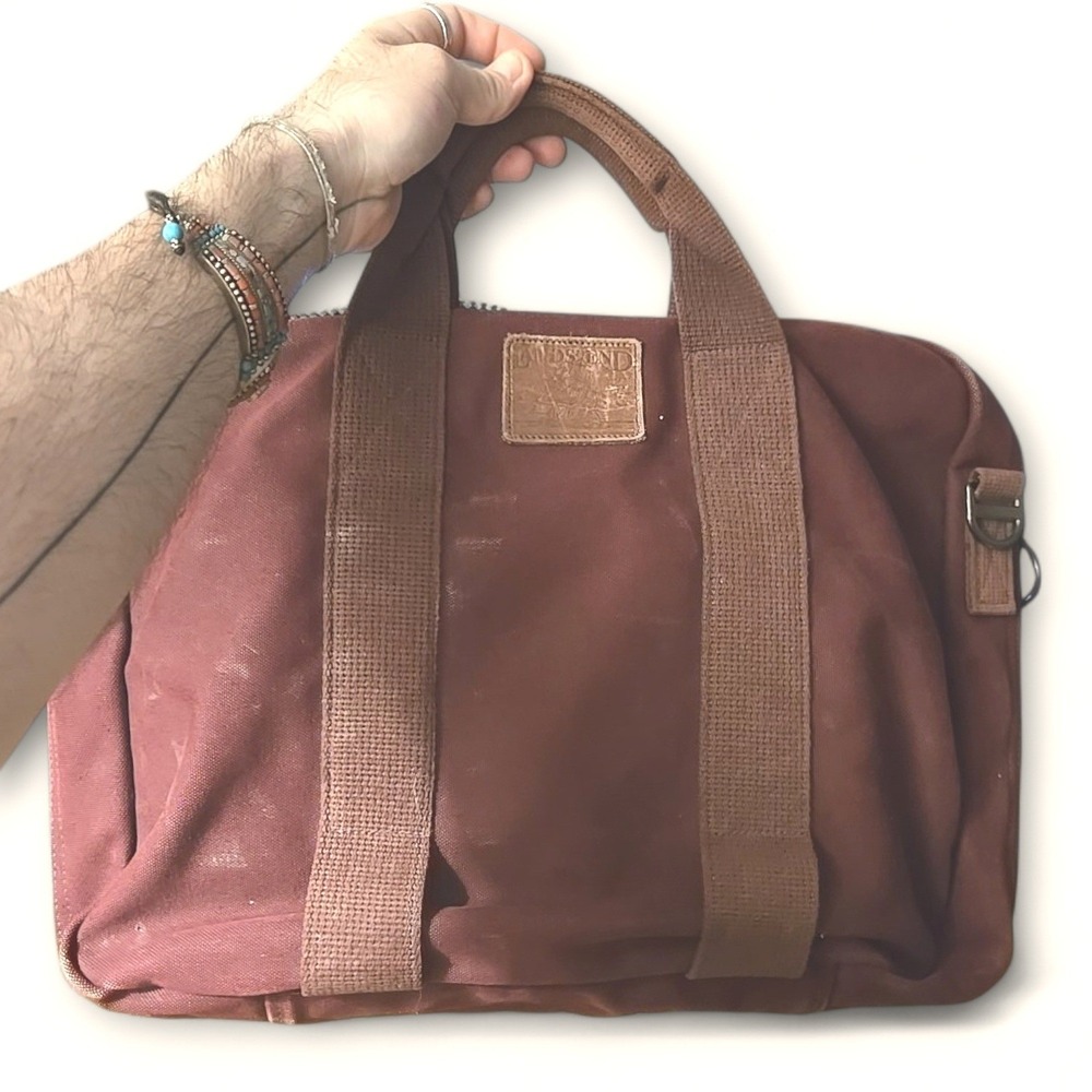 VTG Lands End Briefcase Maroon Canvas Leather Patch DLC Monogram MADE IN USA GUC - Picture 10 of 11